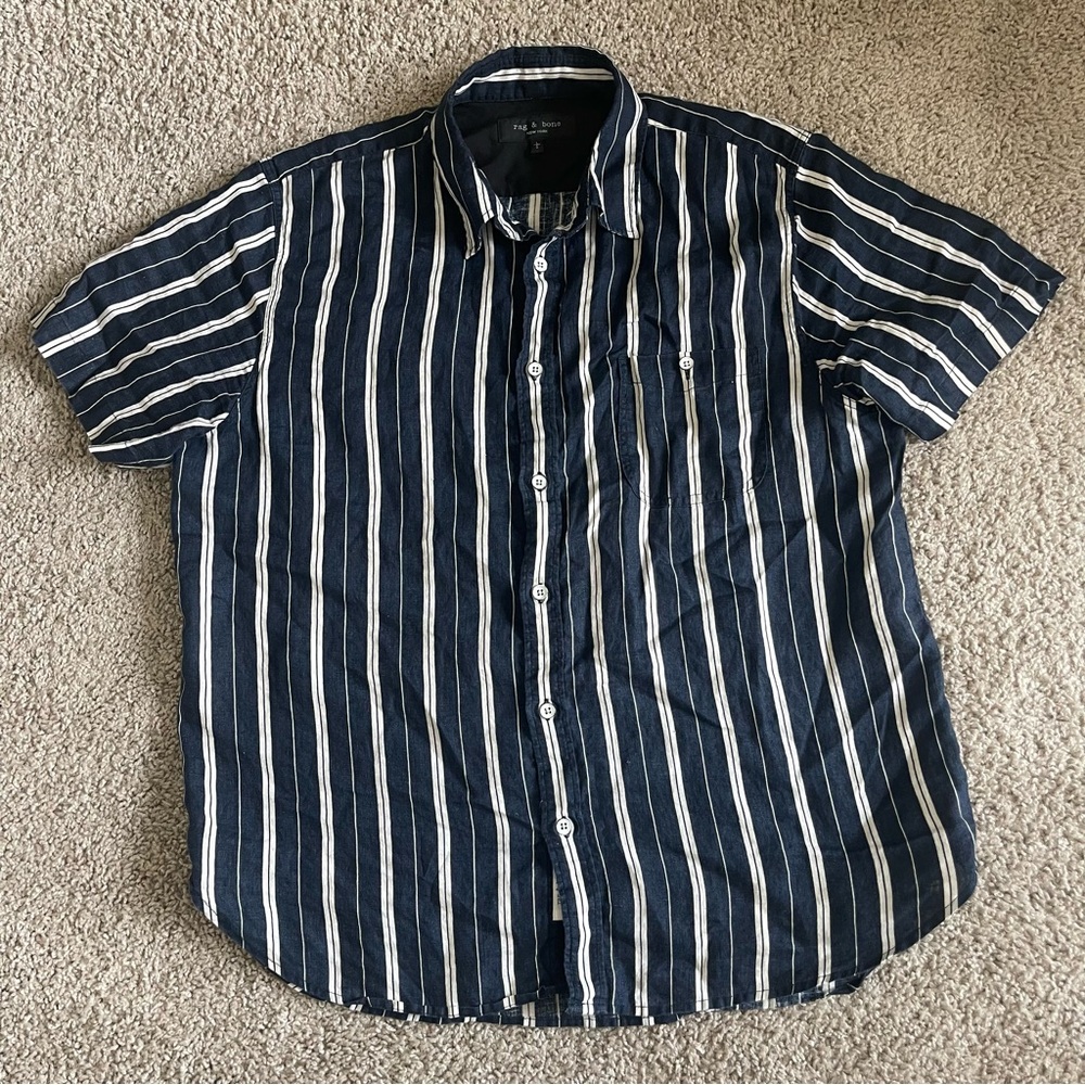 Rag & Bone Striped Button Down Short Sleeve Shirt